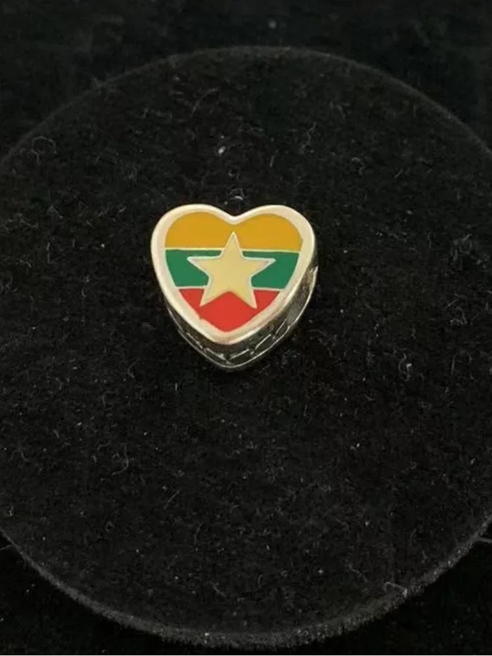 Pandora Heart Charm with Yellow, Green and Red Stripes